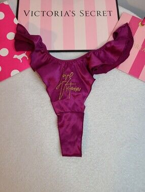 Victoria's Secret French Cut Satin Flutter Thong Panty Size M Purple